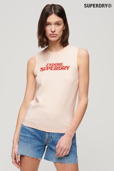 Superdry Pink Sport Luxe Graphic Fitted Tank Top (N11322) | 124 QAR