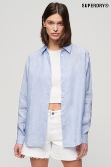 Superdry Pale Blue Casual Linen Boyfriend Shirt (N11331) | $80