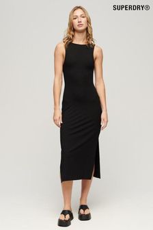 Superdry Black Jersey Twist Back Midi Dress (N11347) | kr733