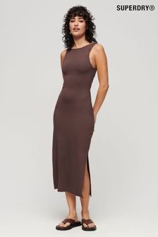 Коричневый - Трикотажное платье миди с перекрученной отделкой на спине Superdry (N11349) | €68