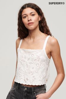 Superdry White Ibiza Embroidered Cami Top (N11359) | kr651