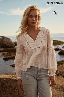 Superdry White Ibiza Long Sleeved Beach Blouse (N11360) | AED277