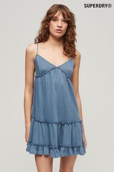 Superdry Blue Jersey Tiered Cami Mini Dress (N11375) | kr733