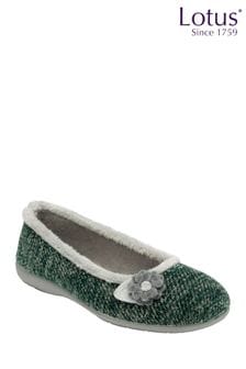 Lotus Green Textile Ballerina Slippers (N11427) | €46