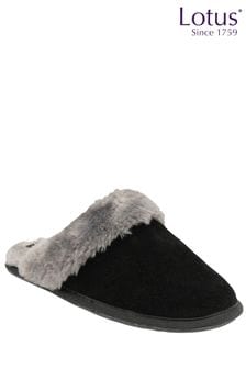 Lotus Black Suede Mule Slippers (N11461) | ₪ 176