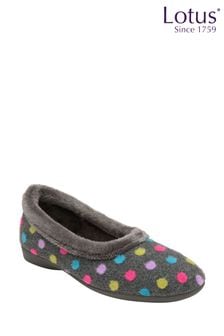 Grau - Lotus gepunktete flache Hausschuhe (N11466) | 55 €