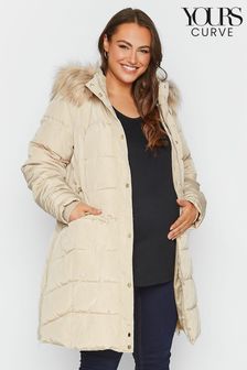 Yours Curve Cream Maternity Panelled Midi Puffer Coat (N11508) | €54
