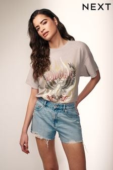 סגול - Amore Band Style Graphic T-shirt With Embellished (N11536) | ‏80 ‏₪