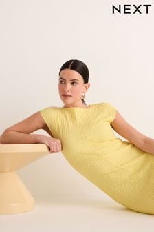 Лимонно-желтые оттенки - Фактурное трикотажное платье с короткими рукавами (N11540) | €32