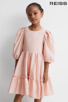 Reiss Pink Toby Junior Puff Sleeve Ruffle Mini Dress (N11551) | 497 SAR