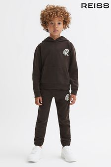 Reiss Chocolate Cade Junior Relaxed Garment Dyed Logo Hoodie (N11572) | AED259