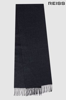 Reiss Navy Duncan Wool-Cashmere Herringbone Check Scarf (N11578) | €107