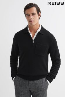 Črna - Reiss polo pulover iz volne Blend s polovično zadrgo  Fleetwood (N11591) | €157