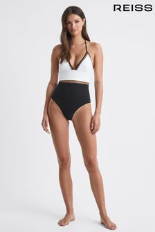 Reiss White/Tan Ray Colourblock Halter Swimsuit (N11618) | $197