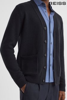 Reiss Navy Kingsford Wool Blend Button-Through Cardigan (N11623) | €130