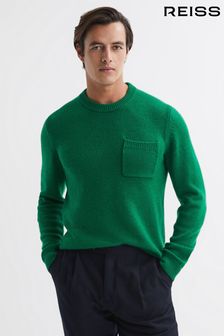 Reiss Bright Green Stratford Wool Blend Chunky Crew Neck Jumper (N11624) | SGD 353