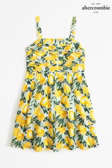 Abercrombie & Fitch Lemon Yellow Fuit Print Tiered Mini Dress
