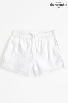 Abercrombie & Fitch Elasticated Waist Linen White Shorts (N11776) | KRW42,700