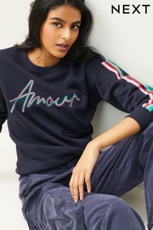 Navy Blue Amour Rainbow Detail Graphic Sweatshirt (N11960) | SGD 53