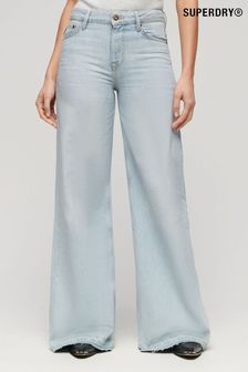 Superdry Blue Raw Hem Wide Leg Flare Jeans (N12045) | $80