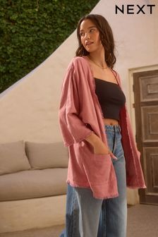 Pink Linen Blend Jacket Cover-Up (N12191) | LEI 228