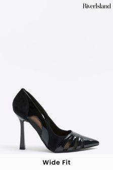 River Island Black Wide Fit Mesh Cut Out Court Shoes (N12262) | $72