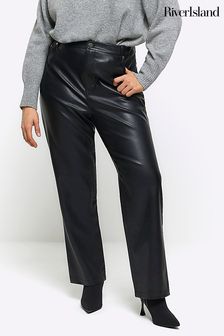 River Island Black Plus Faux Leather Straight Leg Trousers (N12270) | AED90