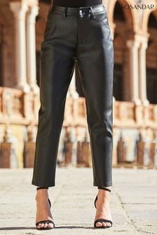 Sosandar Black Petite Faux Leather Straight Leg Trousers (N12355) | OMR31