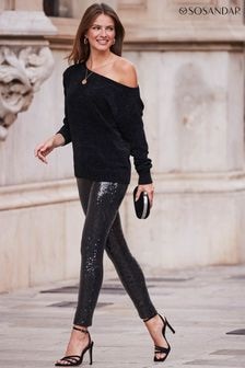 Sosandar Black Petite Sequin Leggings (N12382) | $111