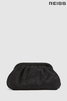 Reiss Black Gia Raffia Clutch Bag (N12401) | HK$1,410