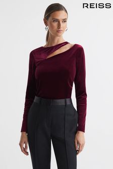 Reiss Berry Mila Velvet Cut-Out Top (N12417) | AED634