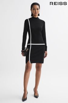 Reiss Black/Ivory Annie Wool Blend Bodycon Mini Dress (N12419) | €258