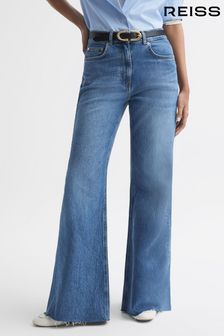 Reiss Mid Blue Calla Mid Rise Wide Leg Jeans (N12423) | €203