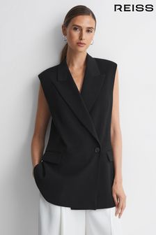 Reiss Black Thea Double Breasted Longline Waistcoat (N12425) | kr3,609