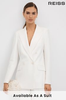Reiss White Sienna Double Breasted Crepe Suit Blazer (N12427) | OMR209