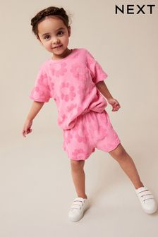 Roz aprins model curcubeu - Set Mânecă scurtă tricou și pantaloni scurți (3 luni - 7 ani) (N12462) | 83 LEI - 116 LEI