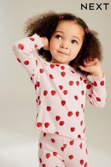 Roza - Rebrasta majica z dolgimi rokavi in jagodami (3 mesecev–7 let) (N12475) | €7 - €10