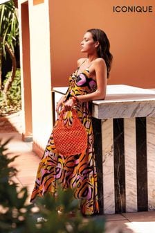 فستان ماكسي ليديا مناسب للشاطئ بحمالات بنقشة حيوانات متعددة الألوان من Iconique (N12516) | 44 ر.ع