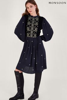 Monsoon Payton Kleid mit bestickter Passe, Blau (N12525) | 96 €