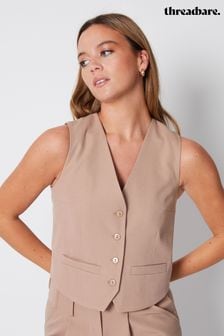 Threadbare Brown Button Front Waistcoat (N12623) | AED189