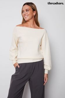 Biały - Threadbare dzianinowy sweter ze ściętym dekoltem (N12633) | 160 zł