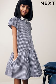 Navy Blue Cotton Rich School Gingham Zip Dress (3-14yrs) (N12649) | SGD 16 - SGD 22