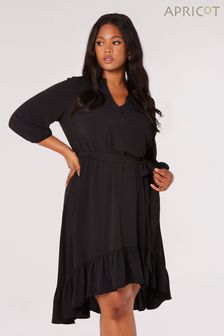 Apricot Black High Low Open Collar Dress (N12870) | ￥6,870
