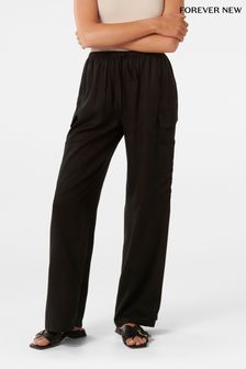 Forever New Black Elsie Elastic Waist Cargo Trousers (N12916) | $69