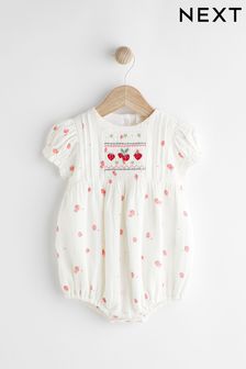 White Embroidered Strawberries Bloomer Romper (0mths-2yrs) (N13178) | AED77 - AED87