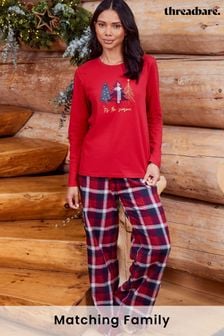 Threadbare Red Cotton Long Sleeve Christmas Pyjama Set (N13333) | LEI 155
