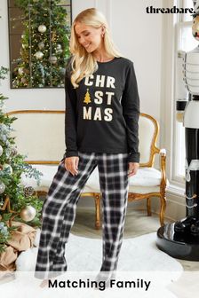 Threadbare Black Cotton Long Sleeve Christmas Pyjama Set (N13334) | €15