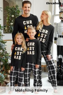 Threadbare Black Cotton Long Sleeve Christmas Pyjama Set (N13338) | €31