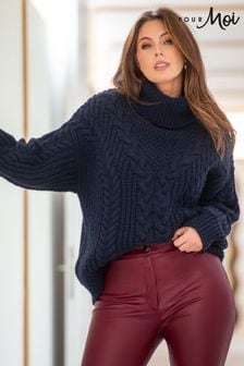 Pour Moi Blue Alice Chunky Cable Knit Rollneck Knit Jumper (N13400) | 243 QAR