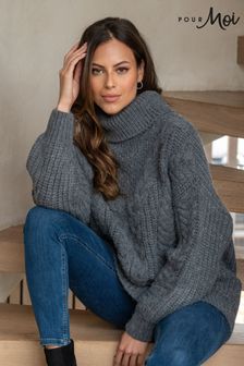 Pour Moi Grey Alice Chunky Cable Knit Rollneck Knit Jumper (N13410) | OMR25